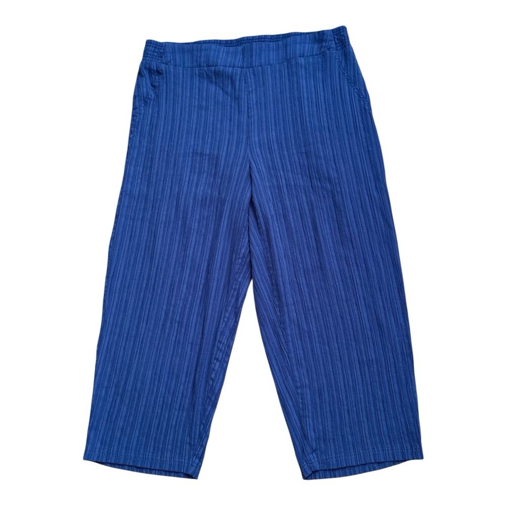Soho Apparel Pants Women XL Blue Pull On Ribbed Wide Leg Crop Stretch 22" Inseam